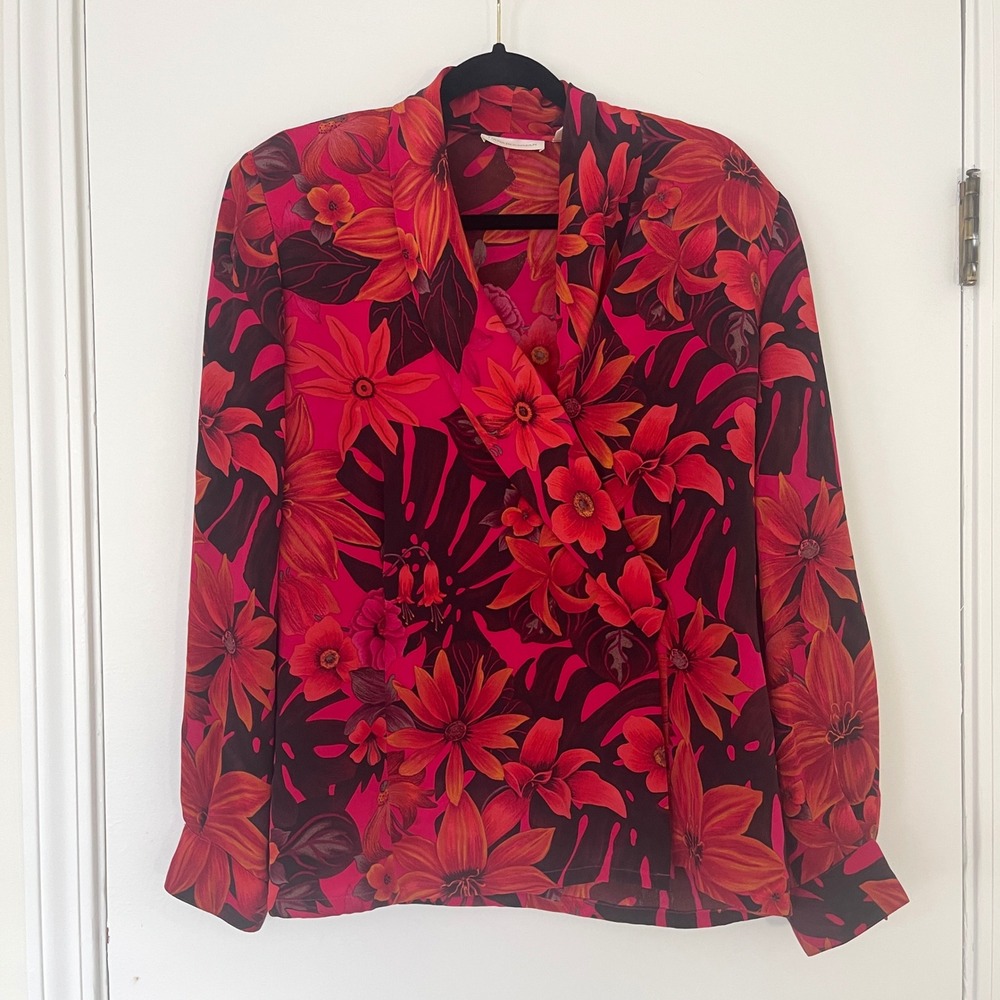 Dana Buchman Vintage Women's 100% Silk Blouse Size 10‎ Floral Wrap Front